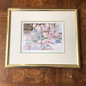 Marilyn Simandle Framed Floral Art Print Tea Cup "Ginger Jar" 13" by 11"
